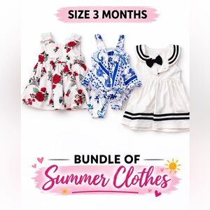 NWOT 3 MONTH Bundle of 3 Baby Girl Dress Bundle Floral Sailor Blue White